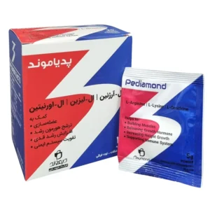 ساشه پدیاموند دیموند با طعم شکلات و توت فرنگی، مناسب بدنسازی، جهت کمک به عضله‌سازی، ترشح هورمون رشد، افزایش رشد قدی و تقویت سیستم ایمنی، بسته 20 عددی